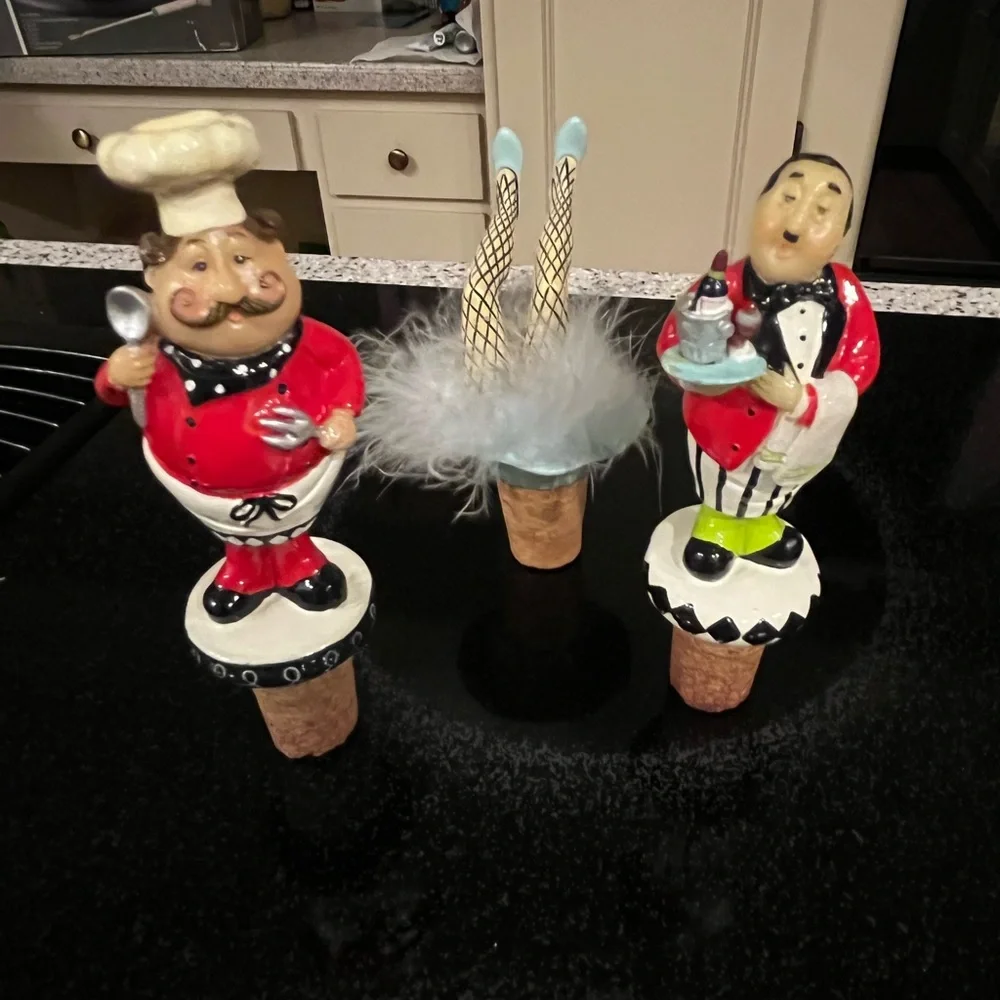 Chef, Waiter and Fancy Legs Fun Wine Bottle Stoppers.
